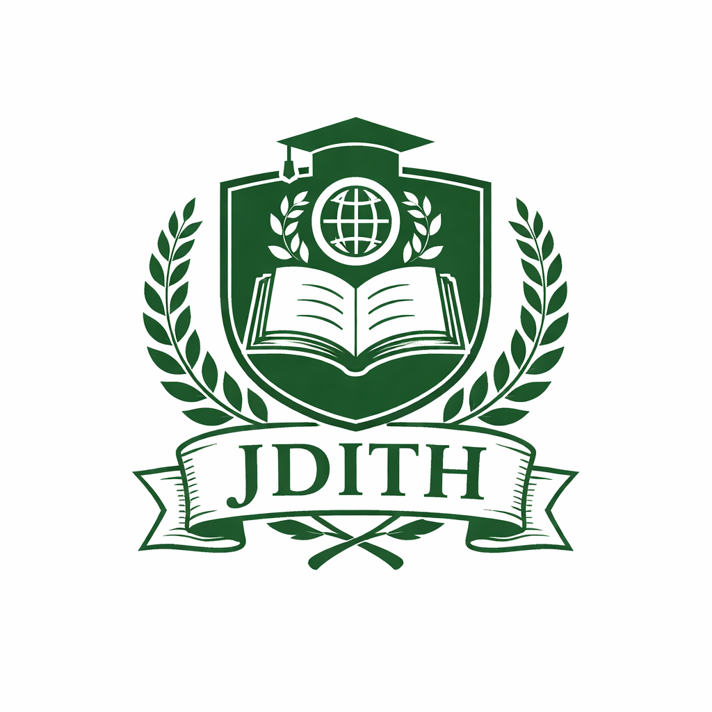 Journal of Digital Islamic Thoughts and Humanities (JDITH) logo featuring a green academic shield with an open book, globe, laurel branches, and graduation cap.